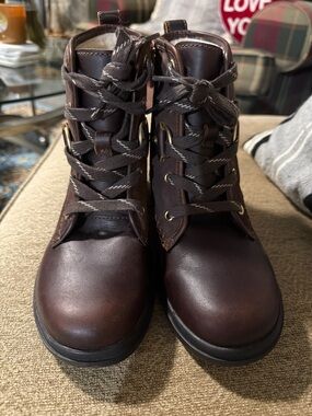 UGG Dark Brown Leather Lace-Up Ankle Boots